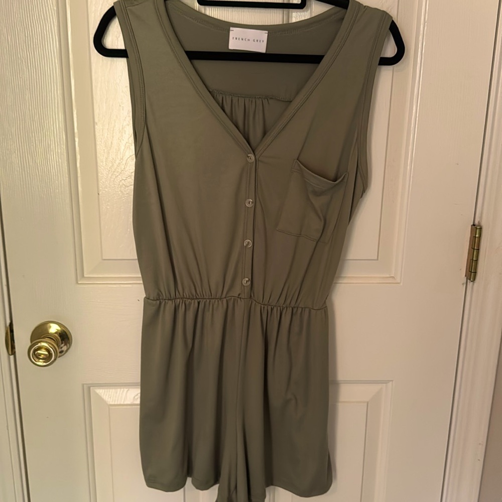 French Grey khaki green romper